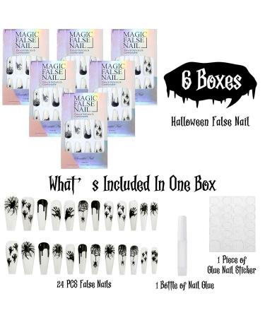 144 Pieces Halloween Glow in The Dark Press on Nails - Luminous Coffin Nails with Glue | Spider Web Design for Women & Girls - Perfect for Halloween Party Decor - Buy Online on GoSupps.com