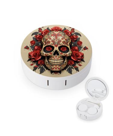 Contact Lens Case Red Rose Sugar Skull Print Plastic Contact Lens Case contact Lens Care Box ontact Lens Travel Box