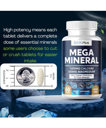 Mega Mineral Complete Complex with Vitamin D Calcium Magnesium Zinc Potassium Boron Selenium Chromium & 72 Trace Minerals Iron-Free USA Made 60 Tablets 60 Count (Pack of 1) - Buy Online on GoSupps.com