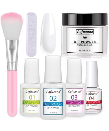 Lofuanna Dip Powder Nail Kit Starter-White Nail Dipping Powder with Base&Top Coat&Activator&Brush Saver No UV/LED Needed DIY French Nail Art Manicure Easy to Apply for Home or Salon Use 011 - Buy Online on GoSupps.com