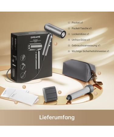 Dream Pocket High-Speed Hair Dryer - 3 Foldable Shapes 300g 110 000 RPM Motor 300 Million Negative Ions 57 C Constant Temperature - Portable & Efficient Drying in Gray - Buy Online on GoSupps.com