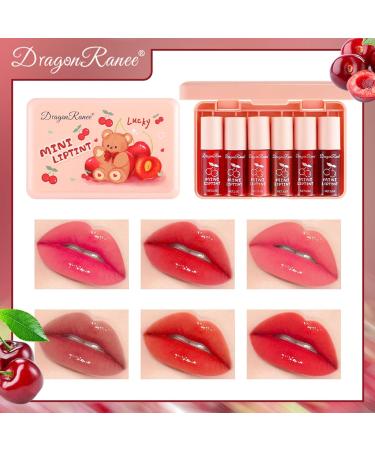 6 Colors Cherry Lip Tint Stain Set - Long Lasting Korean Lip Stain & Cheek Tint - Waterproof Velvet Lip Gloss - Non-Sticky & Transfer-Proof - Buy Online on GoSupps.com