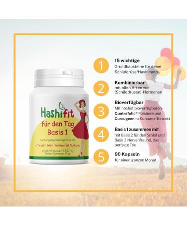Basis 1 for the Day - 90 Capsules | Thyroid Support & Hashimoto's Vitamins | Selenium L-Tyrosine Yams & Turmeric - Iodine-Free - Buy Online on GoSupps.com