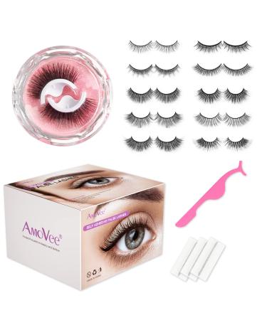 AmoVee Self Adhesive Eyelashes Eyelashes Natural Look No Glue Needed Reusable False Lashes Easy put on (Pack of 11 pairs)