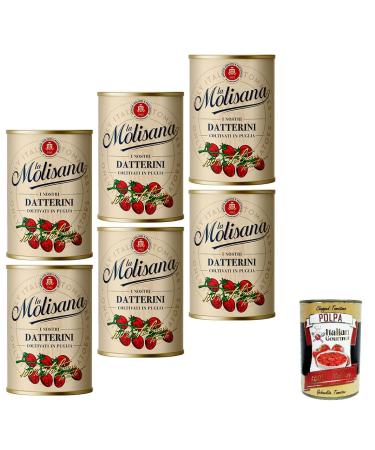 Italian Gourmet E.R. Lot de 6 tomates Molisana Datterini Puglia - 400 g + Italian Gourmet Pulpa 400 g