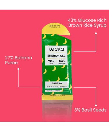 Lecka Energy Gel - Banana Flavor 12 Gels | Natural Energy & Electrolytes for Endurance Exercise Made with Real Fruits & Basil Seeds - Buy Online on GoSupps.com