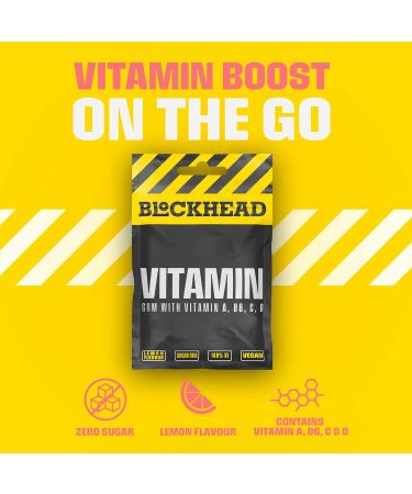 BLOCKHEAD Multivitamin Chewing Gum - Lemon Flavor | Sugar & Calorie Free | Vitamins D C B6 & A | 120 Pieces - Shop Now! - Buy Online on GoSupps.com