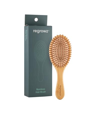 Regrowz Bamboo Paddle Hair Brush with Round Bamboo Bristles - Detangling Hair Brush - Scalp Massage - Eco-Friendly - Unique Shape