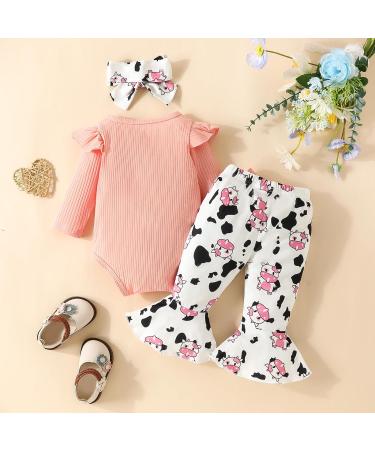 UUAISSO Baby Girls Cow Print Long Sleeve Top and Pants Set - Infant Outfit for 3-6 Months | Pink Milk - Buy Online on GoSupps.com