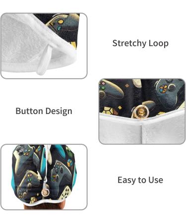 Black & Colorful Gaming Controller Hair Towel 2 Pack - Super Absorbent Quick Dry Hair Turbans with Button Twisty Wrap - Buy Online on GoSupps.com