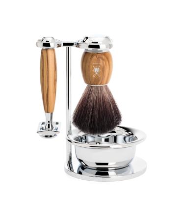 M HLE Vivo shaving set - safety razor shaving brush Black Fibre holder with bowl handles made of fine olive wood - vegan - Buy Online on GoSupps.com