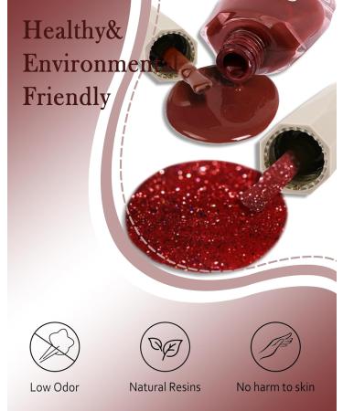 Cherry Red Glitter Nail Gel Set - Quick Dry 2Pcs 12ml Summer Nail Lacquer for Women - Lustrous Chrome DIY Manicure - Buy Online on GoSupps.com