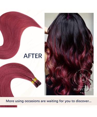 Premium Runature Keratin Bonding Real Hair Extensions - 50cm/20 Inch I-Tip Burgundy - Invisible 25g Stick Tip - Buy Online on GoSupps.com