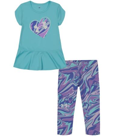 Under Armour girls Short Sleeve Shirt and Legging Set, Durable Stretch and Lightweight 6 Blue Foam Swirl