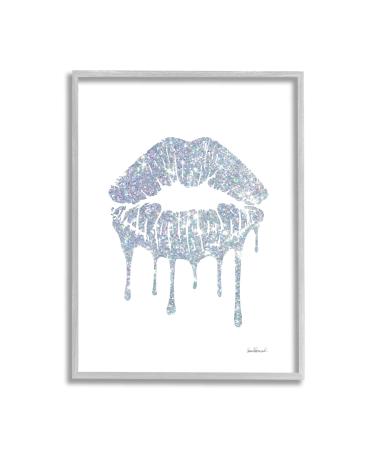 Stupell Industries Glam Shimmer Lip Pucker Kiss Minimal Cool Tones  Designed by Amanda Greenwood Gray Framed Wall Art  16 x 20  Blue 16x20 Blue