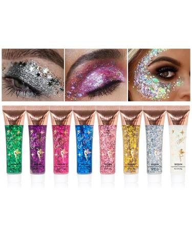 8 pieces body glitter gel glitter sequins chunky glitter liquid gel mermaid sequins chunky glitter liquid gel glitter face body for face hair lips nails make -up cosmetics festival party - Buy Online on GoSupps.com