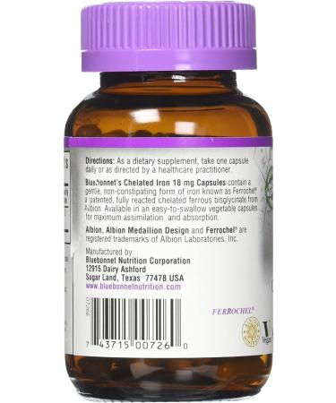 Bluebonnet Chelated Iron 18mg - 90 Vegetable Capsules | Boost Energy & Health - Buy Online on GoSupps.com