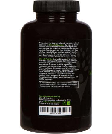 High-Potency Magnesium Citrate 200mg - Natural Stress Relief, Sleep Aid, Constipation Relief - 180 Capsules - Buy Online on GoSupps.com
