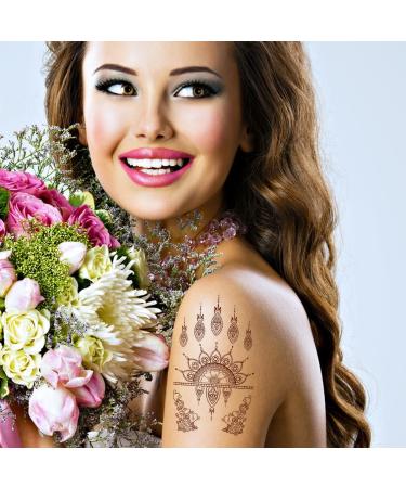 Brown Henna Temporary Tattoos - Butterfly Stars Lace Design | Waterproof Semi-Permanent Stickers for Wedding Party - 6PCS - Buy Online on GoSupps.com