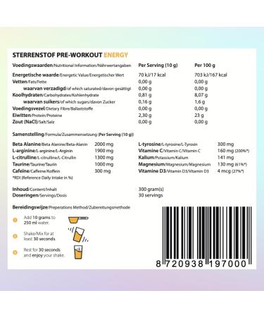 Sterrenstof Pre Workout Booster - High-Dose Energy with Caffeine & Beta Alanine | 30 Portions | Enhance Your Workout - Buy Online on GoSupps.com