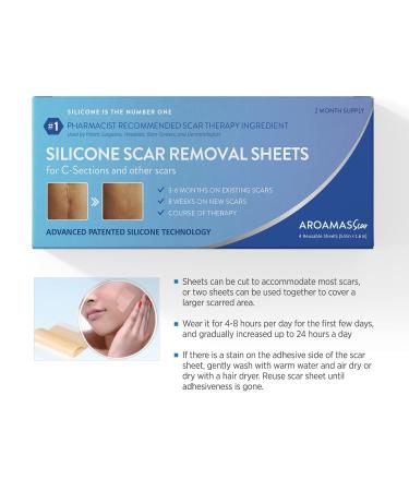 Aroamas Silicone Scar Removal Sheets 4 pcs White Professional, Drug-Free Solution for Burn, Keloid, Acne, Surgery Scars Soft Adhesive Fabric Strips, 2 Month Supply - Buy Online on GoSupps.com
