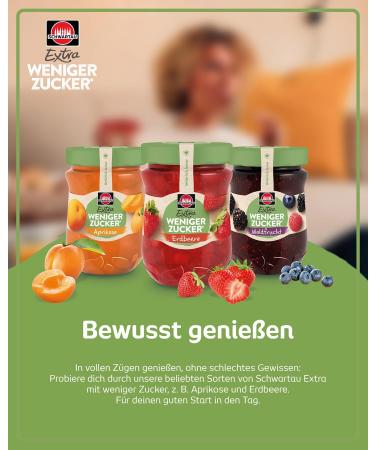 Schwartau Extra Less Sugar Strawberry-Vanilla Fruit Spread 300g | Reduced Sugar Jam for Healthy Snacking - Buy Online on GoSupps.com