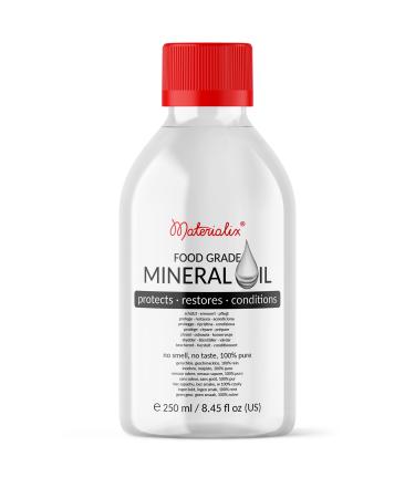 Materialix Food Grade Mineral Oil - Tasteless and odourless, no additives - Suitable for Wood and Bamboo countertops, Cutting Boards and Butcher Blocks, Stainless Steel, Stone and More! (8.45 fl oz)