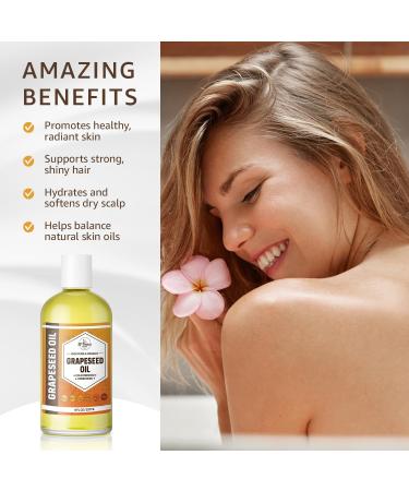 ORGANIC GRAPESEED OIL (16 oz) Cold Pressed Unrefined | 100% Pure Natural, Non-GMO | Available in Bulk | Skin, Hair, Face, Carrier for Essential Oils, Soap Making | 16 FL OZ - Buy Online on GoSupps.com