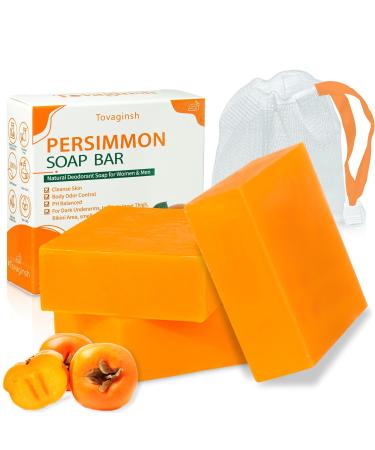 3Pack Natural Persimmon Soap Bar for Body Odor Control Organic Deodorant Body Persimmon Bar Soap for Old People Smell Remove Nonenal Body Odor Bath Soap Persimmon Body Wash Soap for Women & Men