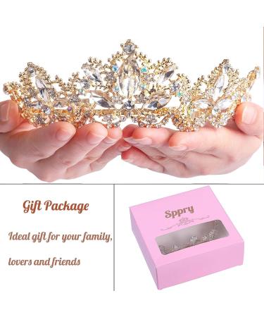 Sppry Women Baroque AB Crystal Tiara Comb - Gold Crown for Bridal Queen & Princess at Wedding, Birthday, Pageant Party - Buy Online on GoSupps.com