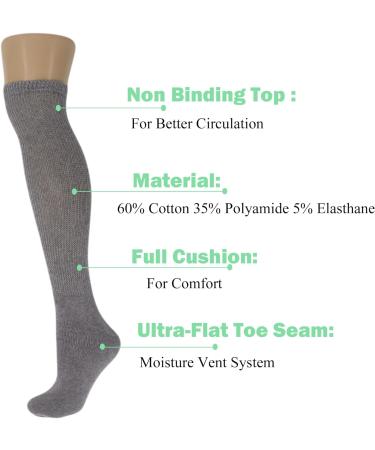 American Made Diabetic Over The Calf Knee Socks for Men - Loose Fit, Non Binding Top - 6 Pairs (3 Black, 3 Gray) - Buy Online on GoSupps.com