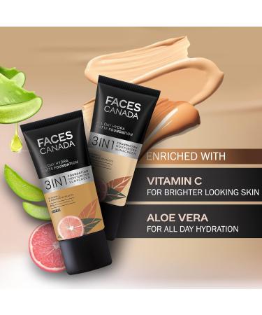 FA..CES/ CANADA All Day Hydra Matte Foundation|3-In-1 Foundation + Moisturizer Cream+Spf 30|24 Hr Aloe Hydration&Vitamin C|10Hr Long Wear|Medium To High Buildable Coverage|Golden Beige 032|25Ml Pack Of 1 - Buy Online on GoSupps.com
