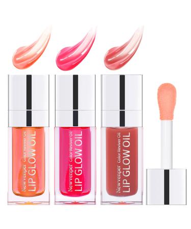 Hydrating Lip Glow Oil Long Lasting Plumping Lip Gloss Transparent Toot Lip Balm Moisturizing Lip Oil Repairing Lip Lines and Prevents Dry Cracked for Lip Care and Dry Lips 3PCS 1#+2#+3#
