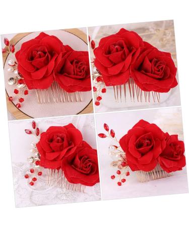 FRCOLOR Flower Hair Comb Wedding Floral Hair Clips Rhinestone Bridal Guirnaldas Para Flower Hair Clip Wedding Headband Bridal Hair Clip Red Bride Flower Headdress Rose Iron Wire - Buy Online on GoSupps.com