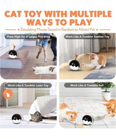 3-in-1 Cat Laser Toy with Interactive Tumbler Ball, Feather Toys, Real Mice Sound - 3 Speeds, 3 Timers - Rechargeable - Indoor Electronic Kitten Chaser Toy - 2021 Newest - Buy Online on GoSupps.com