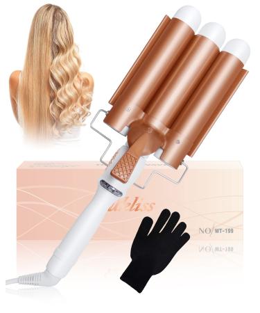 3 Barrel Hair Waver 32mm Mermaid Hair Waver with LCD 80 C-230 C Temperature Control Ceramic Tourmaline 3 Barrel Hair Curler Quick Heating Hair Wavers for Long Hair Medium Hair Short Hair