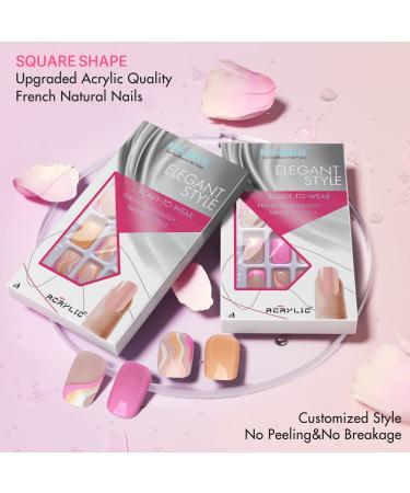 KXAMELIE Glossy Pink Swirl Design Short Square Coffin Press On Nails - 24 Pieces - Buy Online on GoSupps.com