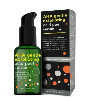 AHA Gentle Exfoliating Acid Peel - 50ml - Vitamin B5 and Plants Extracts Face Serum for Uneven Pigmentation Enlarged Skin Pores with Mandelic Acid - Facial Exfoliator for Skin Cell Regeneration