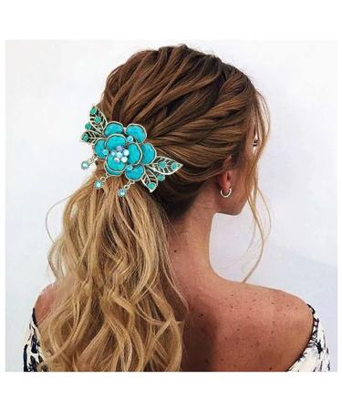 Flower butterfly hair clips vintage French rhinestone hair clips flower flower hair clips accessories for women girls teen age (blue b)