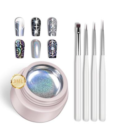 KYDA Holographic Laser Nail Painting Gel Silver Metallic Gel Polish Chrome Nail Polish Gel Laser Rainbow Effect Painted Gel for DIY Nail Art-3ml Mini size