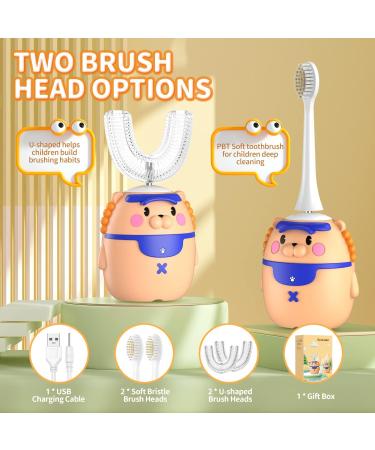 Cartoon Lion Kids Electric U-Shaped Toothbrush | 4 Brush Heads, 5 Smart Modes, IPX7 Waterproof | 360 Cleaning | 60S Reminder | Ages 2-6 - Buy Online on GoSupps.com