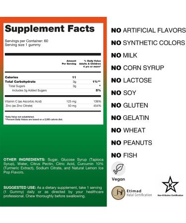 Simply8 Zinc and Vitamin C Gummies 60 Days Supply - 50 mg Zinc Vitamins for Adults & Kids | Gluten Free, Non-GMO, Vegan, Kosher, Halal - Buy Online on GoSupps.com