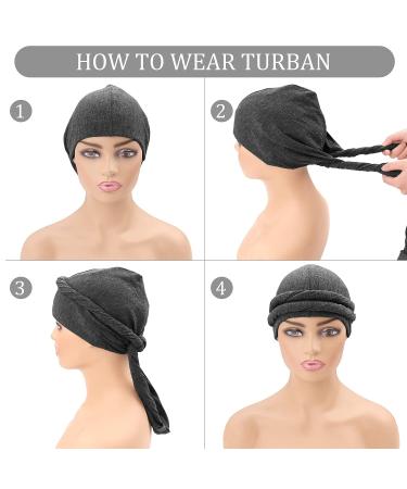 JALANCY 4 PCS Men's Turban Set - Vintage Twist Head Wraps in Modal and Satin Lined Scarf - Black, Wine Red, Army Green, Dark Gray - Medium - Buy Online on GoSupps.com