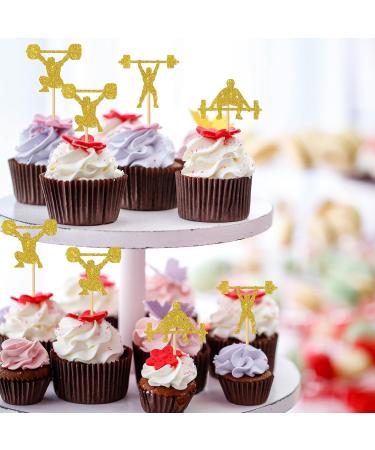 MonMon & Craft Weight Lifting Cupcake Toppers/Muscle Men Fitness Sport Theme Cupcake Decor/Health Fitness Party Fitness Instructor Birthday Party Cupcake Decorations - 24 Pcs Gold Glitter - Buy Online on GoSupps.com