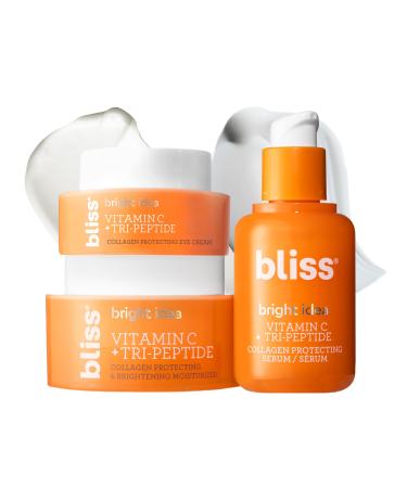 Bliss Vitamin C + Tri-Peptide Glow Getter Bright Idea 3-Piece Kit Includes Brightening Moisturizer Eye Cream & Serum for Radiant Firm Hydrated Skin Vegan & Cruelty-Free Skincare Set Bright Idea Total Glow Kit