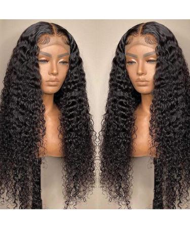 Momaksa Water Wave Brazilian Human Hair Lace Front Wig 22 Inch - 150% Density Natural Black Color - Pre Plucked HD Transparent Lace Frontal Wig for Women - Buy Online on GoSupps.com