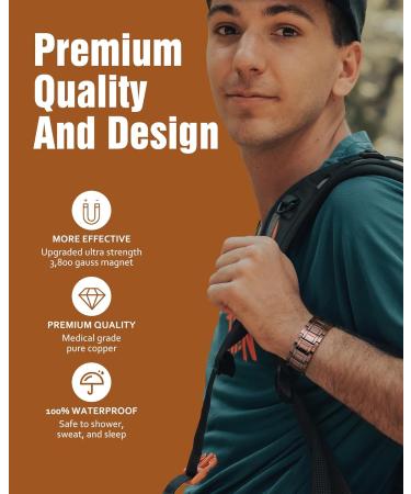 Jecanori 3X Lymph Drainage Copper Magnetic Bracelet for Men - 3500 Gauss, Adjustable Wristband with 57pcs Magnets, Removal Tool, Gift Box - Classic Copper - Buy Online on GoSupps.com