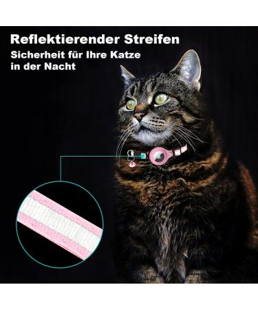 Mouyou AirTag Cat Neck Band - Adjustable reflective collar with bell | Soft nylon tracking collar (22-34cm) - Pink - Buy Online on GoSupps.com