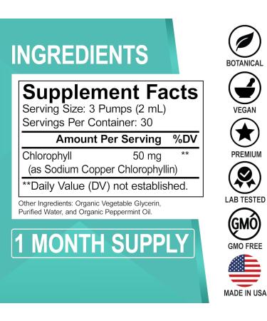 Chlorophyll Liquid Drops - Vegan Body Detox Supplement for Energy & Immune Support | Natural Odor Cleanse & Deodorizing | 2 oz - Buy Online on GoSupps.com