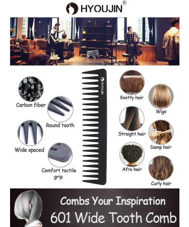 HYOUJIN 601 Black Carbon Wide Tooth Detangling Comb - Heat Resistant - Ideal for Long, Wet, Straighten, Curly Hair - Cutting Set - Buy Online on GoSupps.com